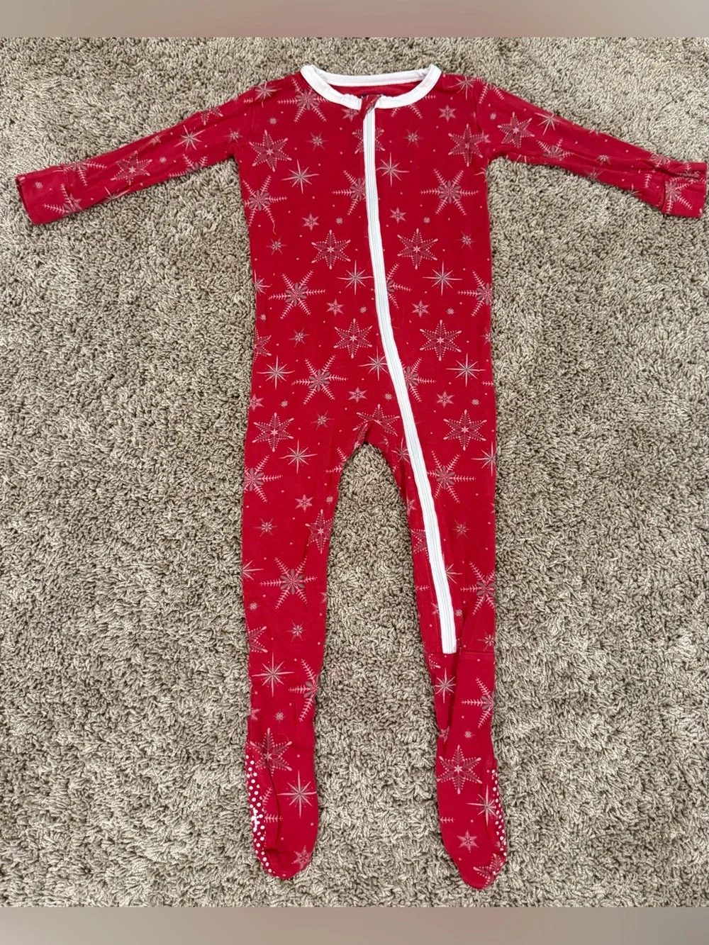 Kickee Pants Red Snowflake Print Footed Bamboo Sleeper Pajamas 18–24 Months